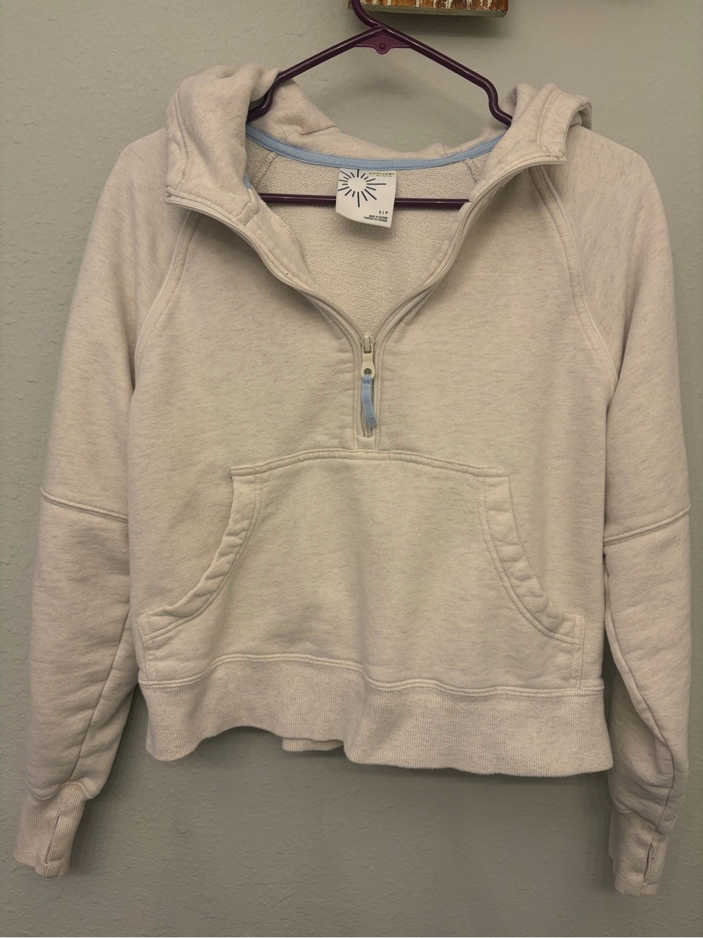 Aerie Women's Cream Half-Zip Hoodie Sweatshirt sz S